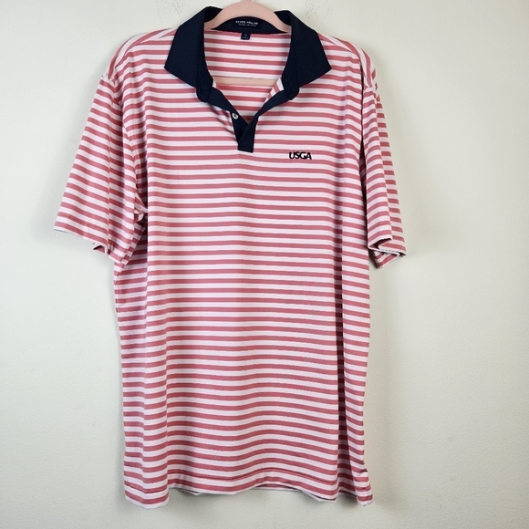 Peter Millar Crown Crafted USGA Short Sleeve Polo Knit Shirt XL Striped - Picture 1 of 9